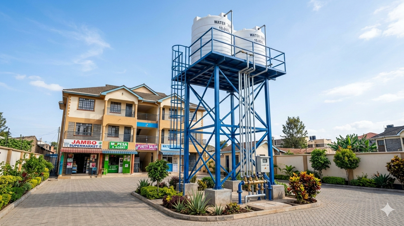 Storage tank and water tower layout for estates and flats